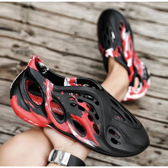Men\'s Lightweight Foam Runner Non Slip Cloud Slides Black Red Sandal Shoes main image 7